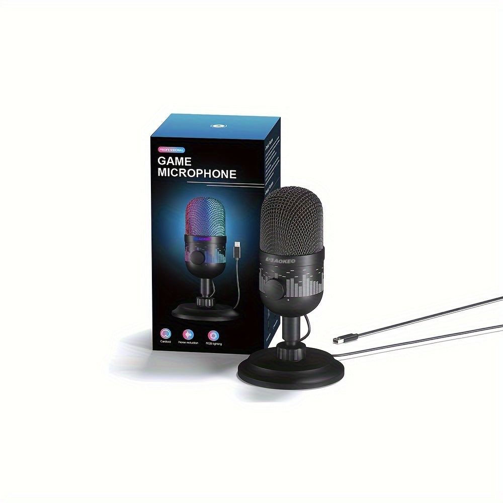 AOKEO Premium USB Gaming Microphone - Ideal for Live Streaming, Podcasting & Recording | Compatible with Mac/PS4/PS5 | RGB Lighting, One-Click Mute, Noise Reduction, Headphone Jack