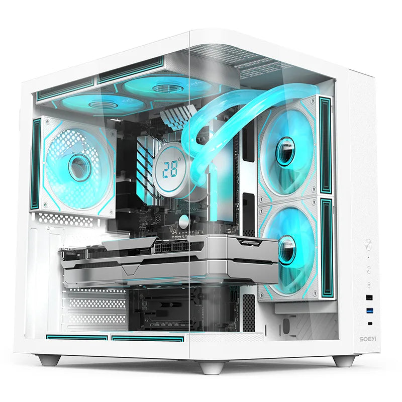 CH2+ M-ATX Mid Tower Curved Desktop Metal Glass Gaming Computer Case ESports Full-Transparent Sea View Water Cooling Stock