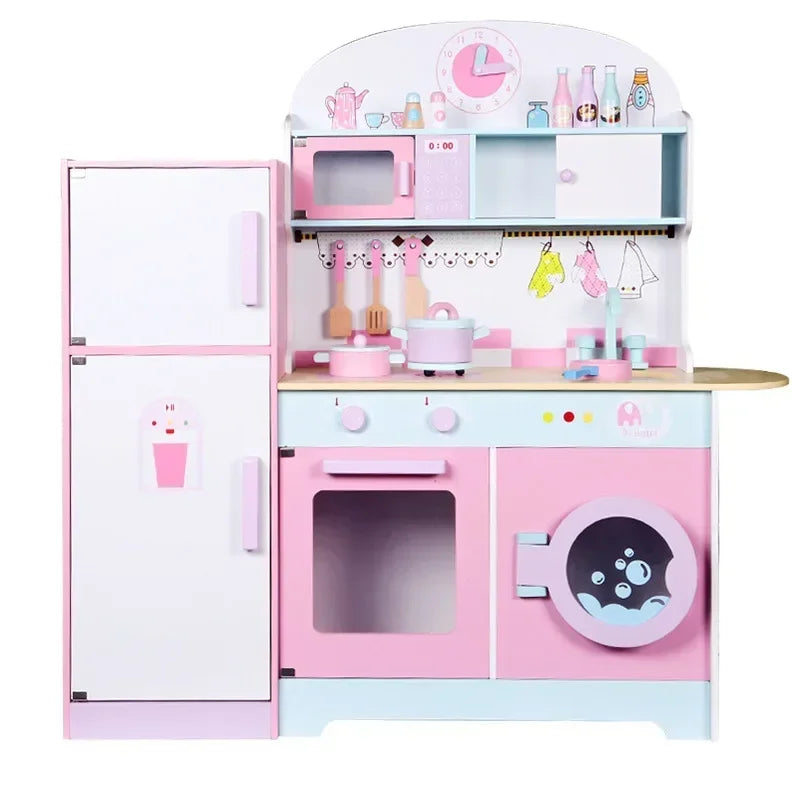 100cm Large Kids Play House Wooden Kitchen Toy Kitchen Set Simulation Refrigerator Kitchen Kit Early Education Gift Girls Toys