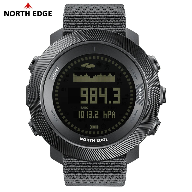 NORTH EDG NEW APACHE-D Men's Digital Free Dive Watch Outdoor Sport Watches Altitude Barometer Compass World Time Waterproof 100M