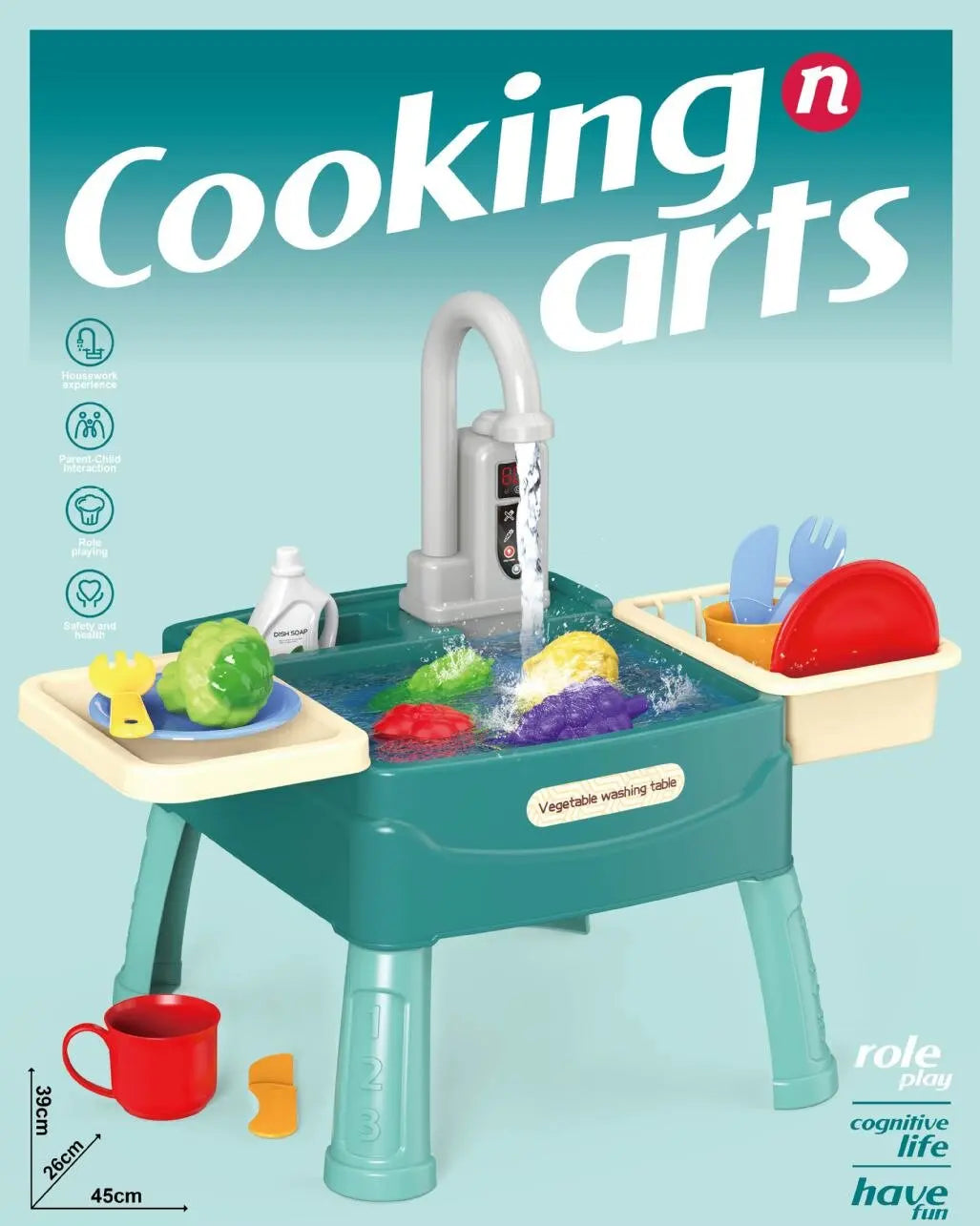 Play Sink with Running Water Kitchen Sink Toys with Electric Faucet Water Table Floating Pool Dishwasher Set for Toddler Girl