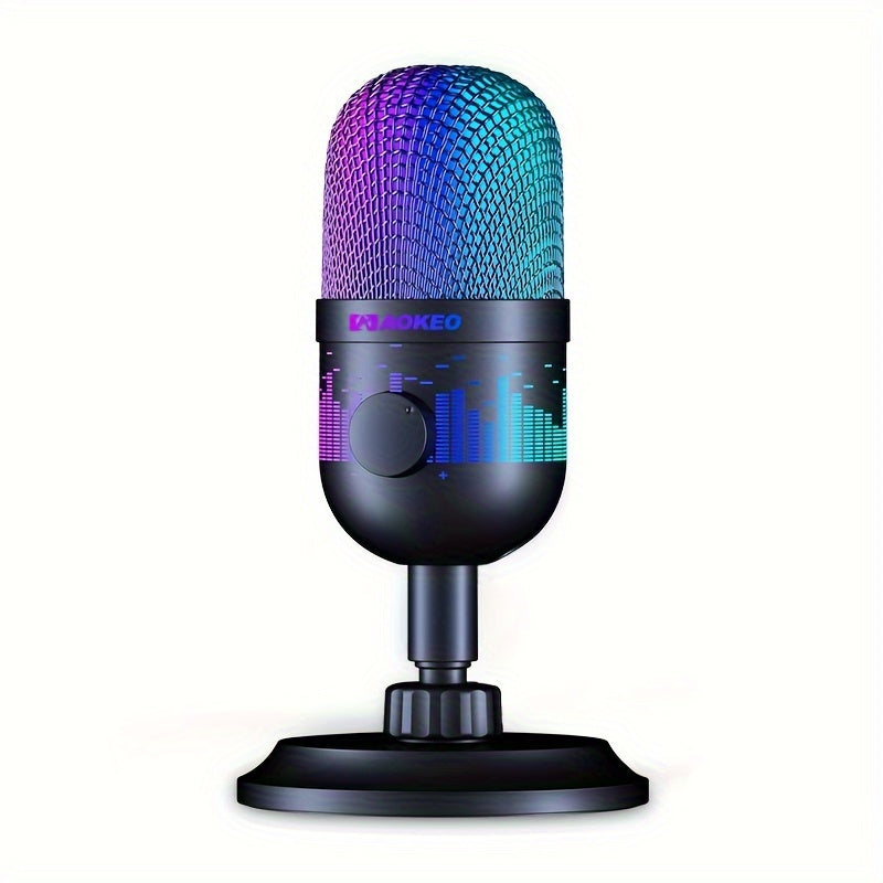 AOKEO Premium USB Gaming Microphone - Ideal for Live Streaming, Podcasting & Recording | Compatible with Mac/PS4/PS5 | RGB Lighting, One-Click Mute, Noise Reduction, Headphone Jack