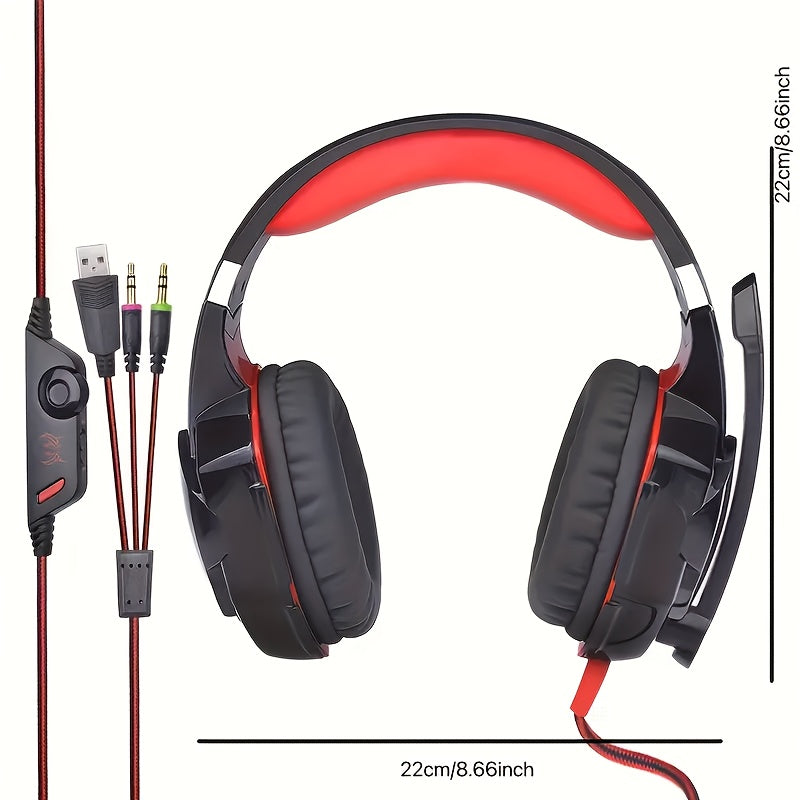 G2000 Gaming Headset, with Mic LED Light Over Ear Wired Headphones for PC Game, Video Games Ps 5, 3.5mm Audio Cable, Condenser Mic - USB