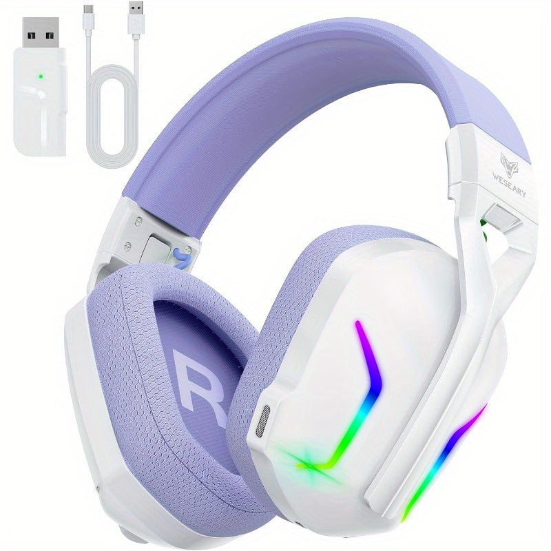 WESEARY 7.1 Wireless Gaming Headset With Microphone, Compatible With PS4, PS5, PC, Switch, Mac, 2.4GHz wireless Gaming Headset, With Clear Microphone, Cool RGB