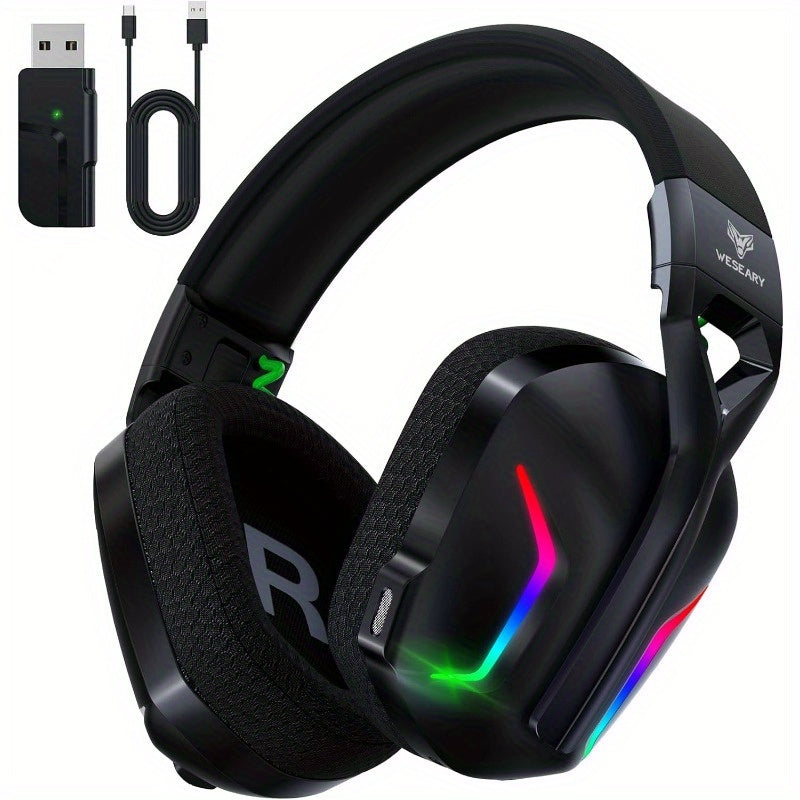WESEARY 7.1 Wireless Gaming Headset With Microphone, Compatible With PS4, PS5, PC, Switch, Mac, 2.4GHz wireless Gaming Headset, With Clear Microphone, Cool RGB