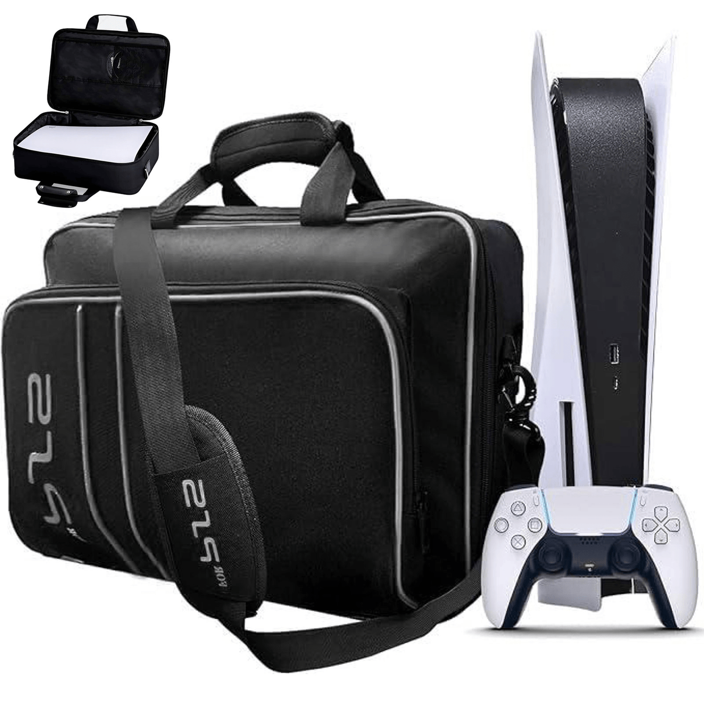 Carrying Case for PS5, Suitable for PS5 Disc/ Digital Edition Console, Large Capacity Shoulder Bag Zippered Storage Bag for PS5 Console Controllers Game Cards Gaming Headset and Other Accessories