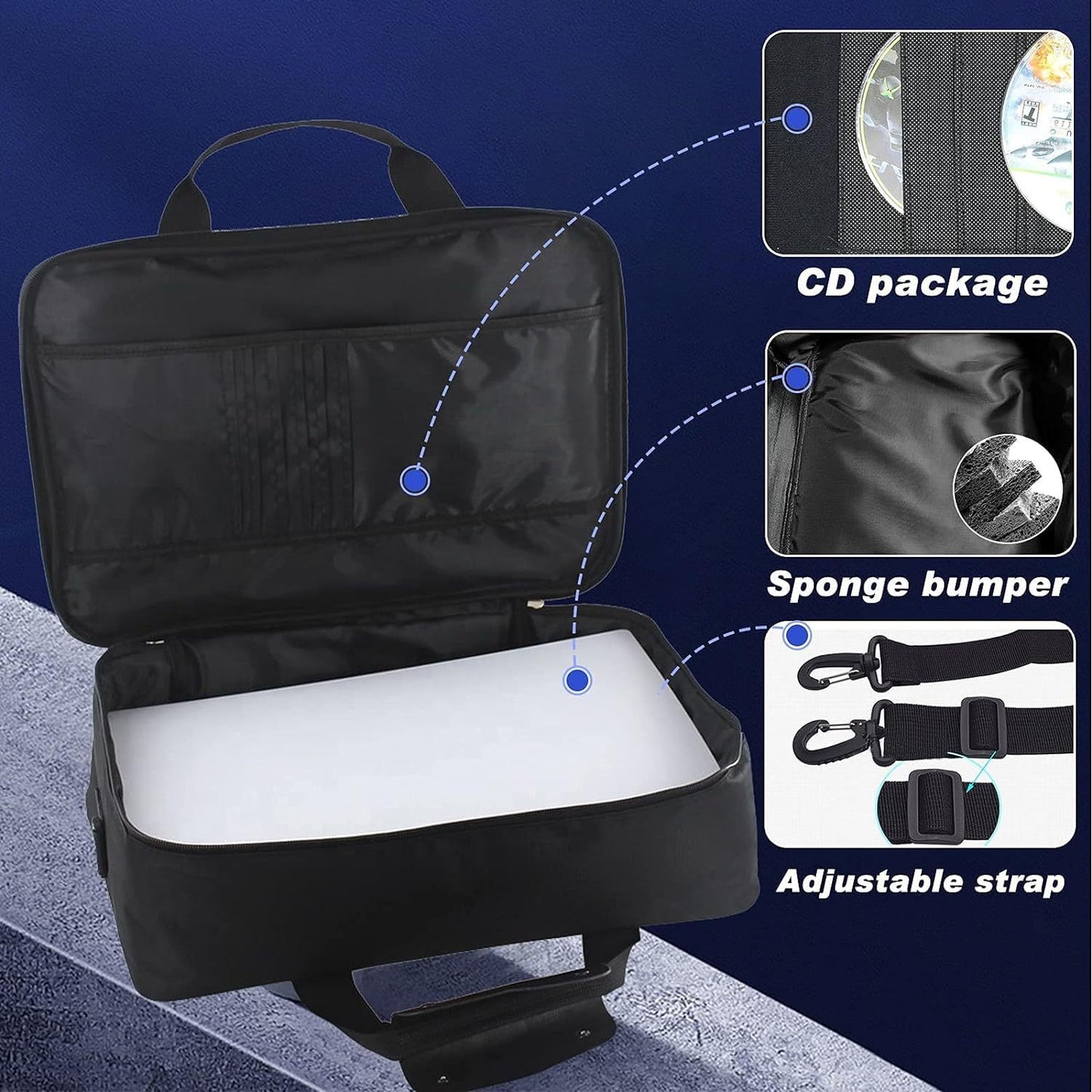 Carrying Case for PS5, Suitable for PS5 Disc/ Digital Edition Console, Large Capacity Shoulder Bag Zippered Storage Bag for PS5 Console Controllers Game Cards Gaming Headset and Other Accessories