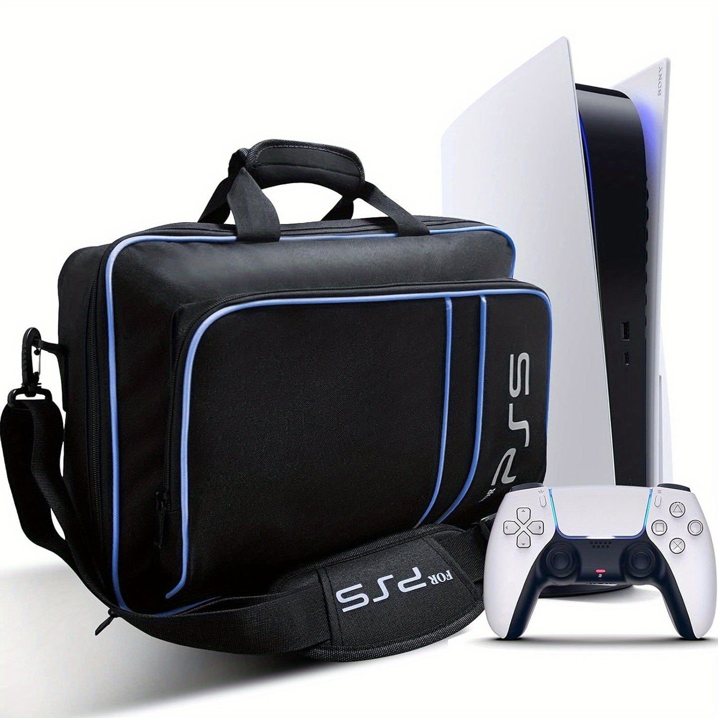 Carrying Case for PS5, Suitable for PS5 Disc/ Digital Edition Console, Large Capacity Shoulder Bag Zippered Storage Bag for PS5 Console Controllers Game Cards Gaming Headset and Other Accessories