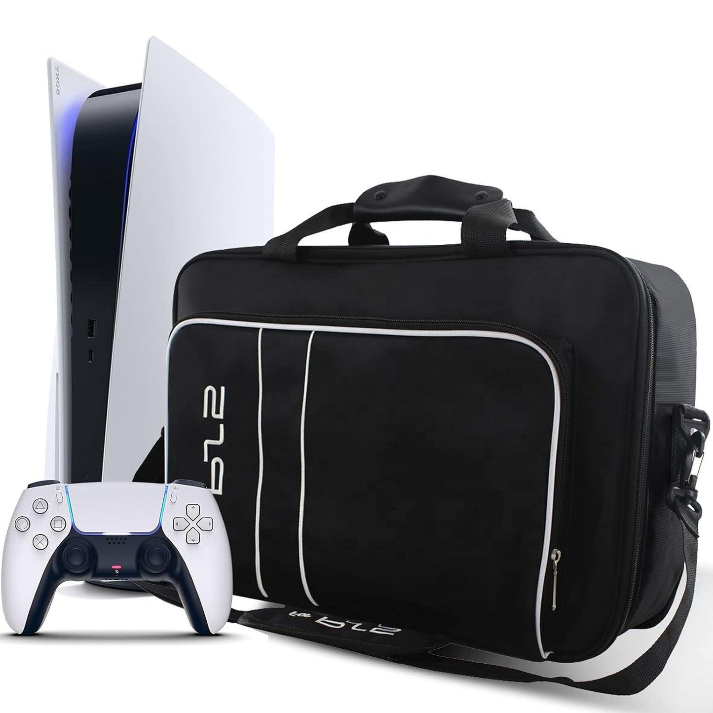 Carrying Case for PS5, Suitable for PS5 Disc/ Digital Edition Console, Large Capacity Shoulder Bag Zippered Storage Bag for PS5 Console Controllers Game Cards Gaming Headset and Other Accessories