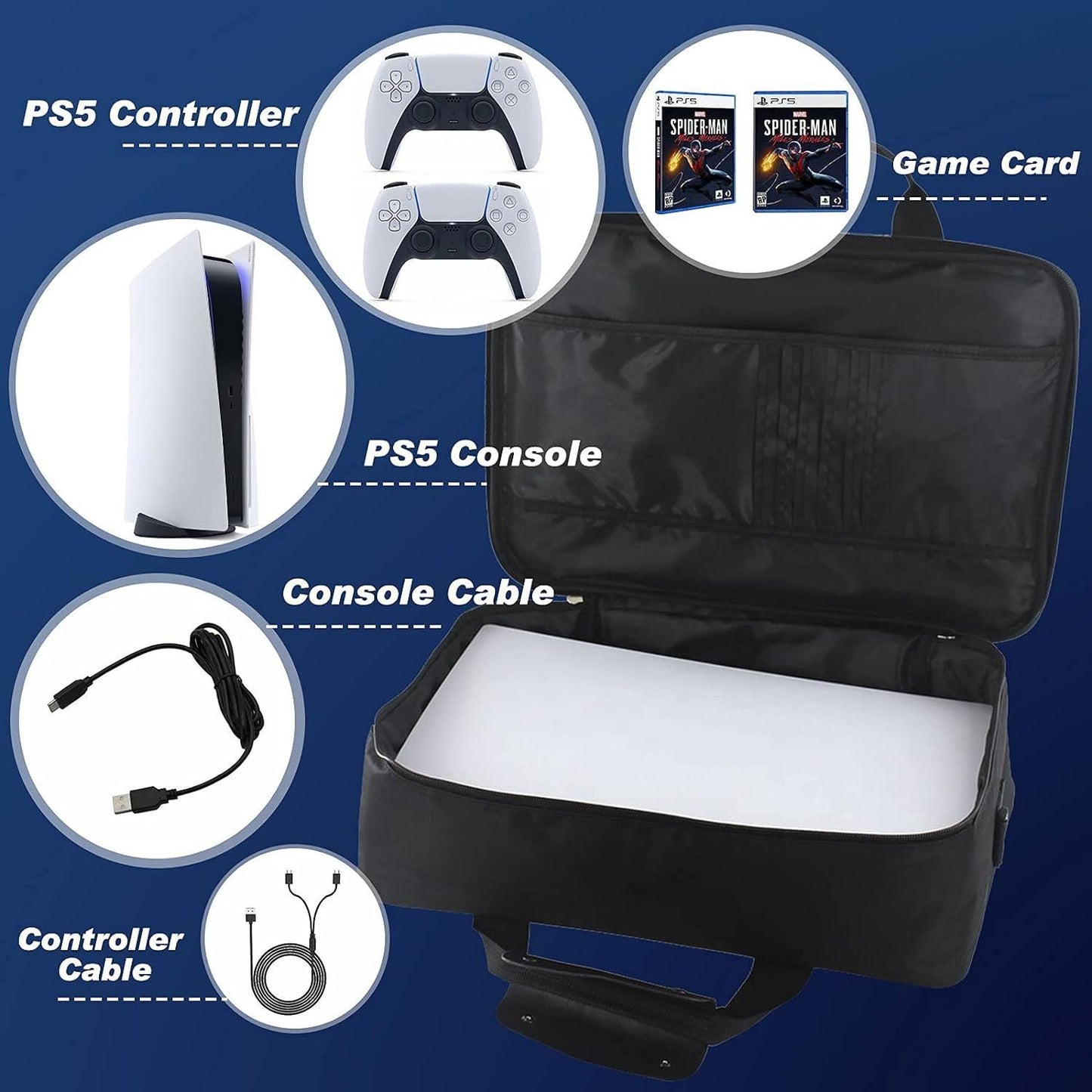 Carrying Case for PS5, Suitable for PS5 Disc/ Digital Edition Console, Large Capacity Shoulder Bag Zippered Storage Bag for PS5 Console Controllers Game Cards Gaming Headset and Other Accessories