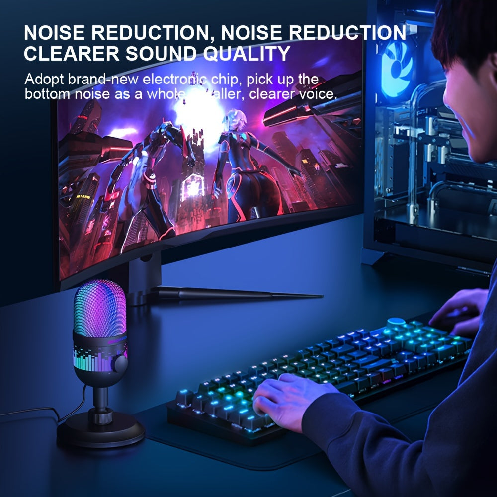 AOKEO Premium USB Gaming Microphone - Ideal for Live Streaming, Podcasting & Recording | Compatible with Mac/PS4/PS5 | RGB Lighting, One-Click Mute, Noise Reduction, Headphone Jack