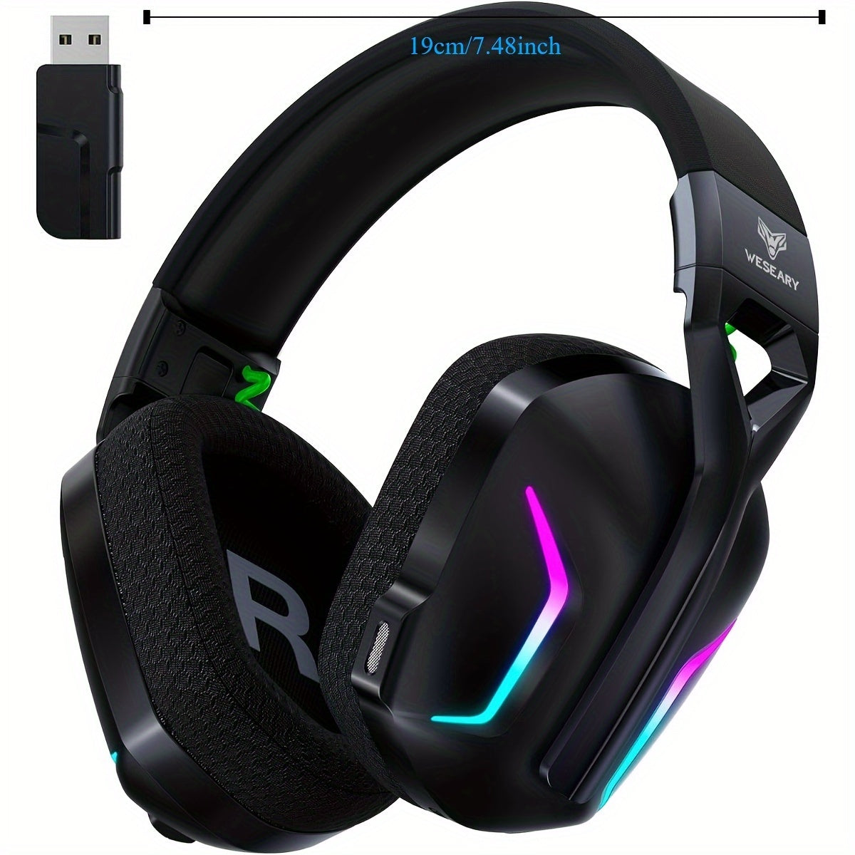 WESEARY 7.1 Wireless Gaming Headset With Microphone, Compatible With PS4, PS5, PC, Switch, Mac, 2.4GHz wireless Gaming Headset, With Clear Microphone, Cool RGB