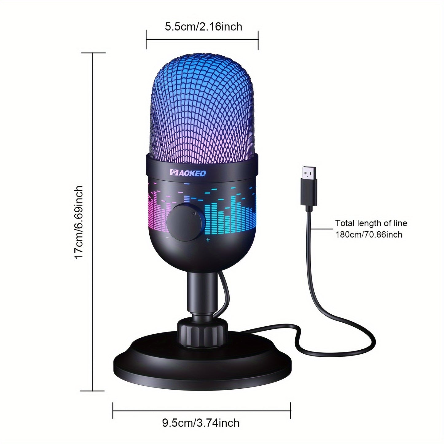 AOKEO Premium USB Gaming Microphone - Ideal for Live Streaming, Podcasting & Recording | Compatible with Mac/PS4/PS5 | RGB Lighting, One-Click Mute, Noise Reduction, Headphone Jack