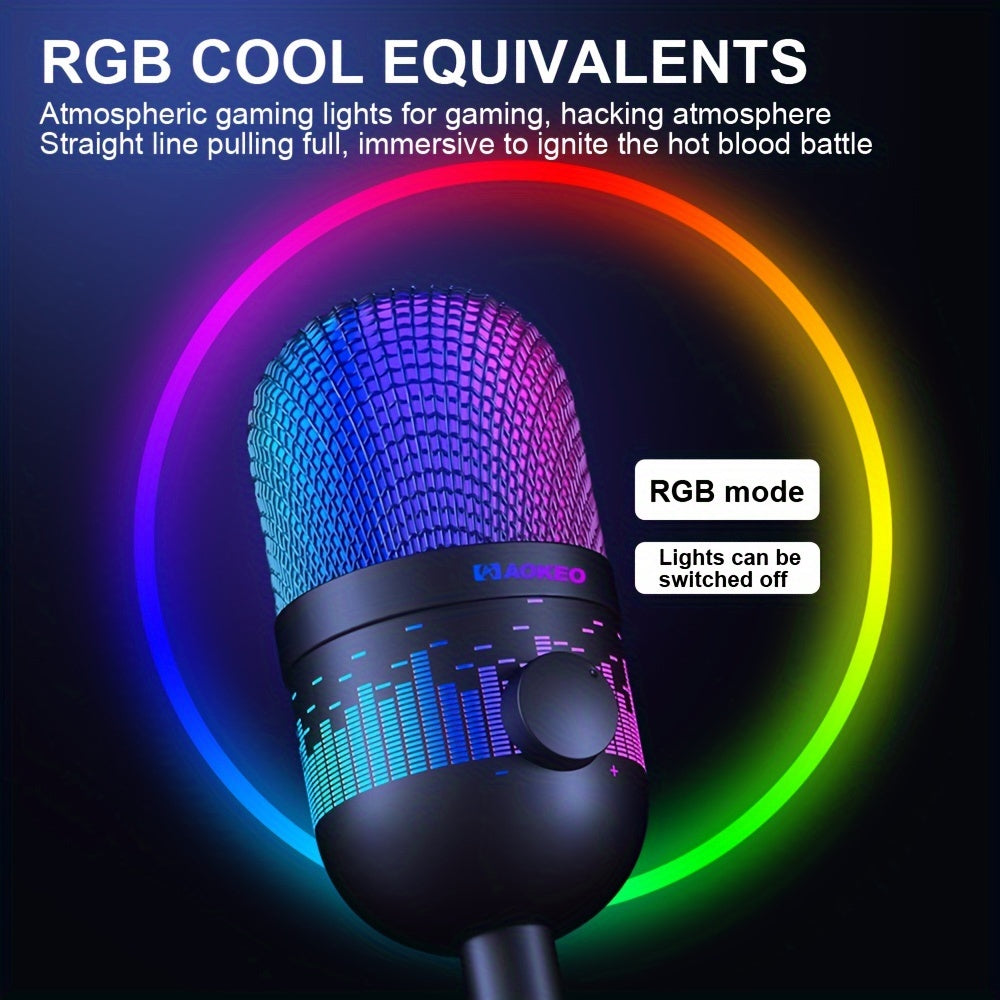 AOKEO Premium USB Gaming Microphone - Ideal for Live Streaming, Podcasting & Recording | Compatible with Mac/PS4/PS5 | RGB Lighting, One-Click Mute, Noise Reduction, Headphone Jack