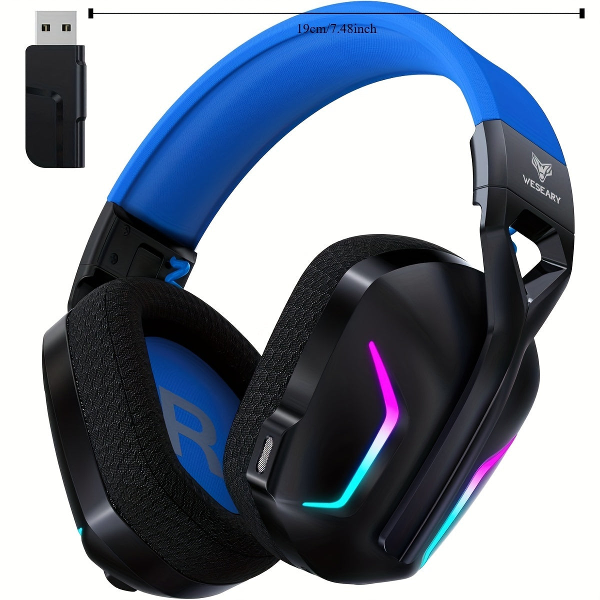 WESEARY 7.1 Wireless Gaming Headset With Microphone, Compatible With PS4, PS5, PC, Switch, Mac, 2.4GHz wireless Gaming Headset, With Clear Microphone, Cool RGB