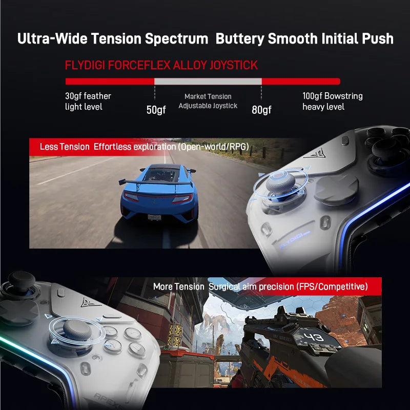 Flydigi APEX5 Wuchang Controller Force-adjustable Alloy Hall Joystick 2.0, Forceadapt Triggers Support PC/Switch/Andriod/iOS MFI
