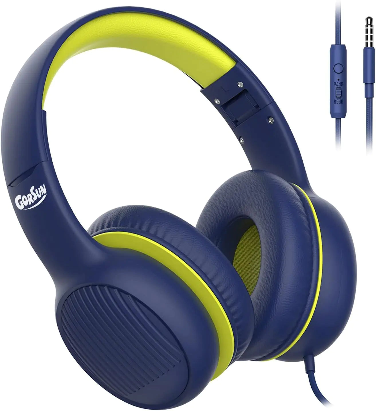 gorsun Premium A66 Kids Headphones with 85dB/94dB Volume Limited in-line HD Mic Audio Sharing Foldable Toddler Headphones Adjustable Children Headphones Over-Ear for School Travel Deep Blue
