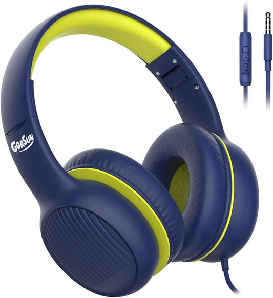gorsun Premium A66 Kids Headphones with 85dB/94dB Volume Limited in-line HD Mic Audio Sharing Foldable Toddler Headphones Adjustable Children Headphones Over-Ear for School Travel Deep Blue