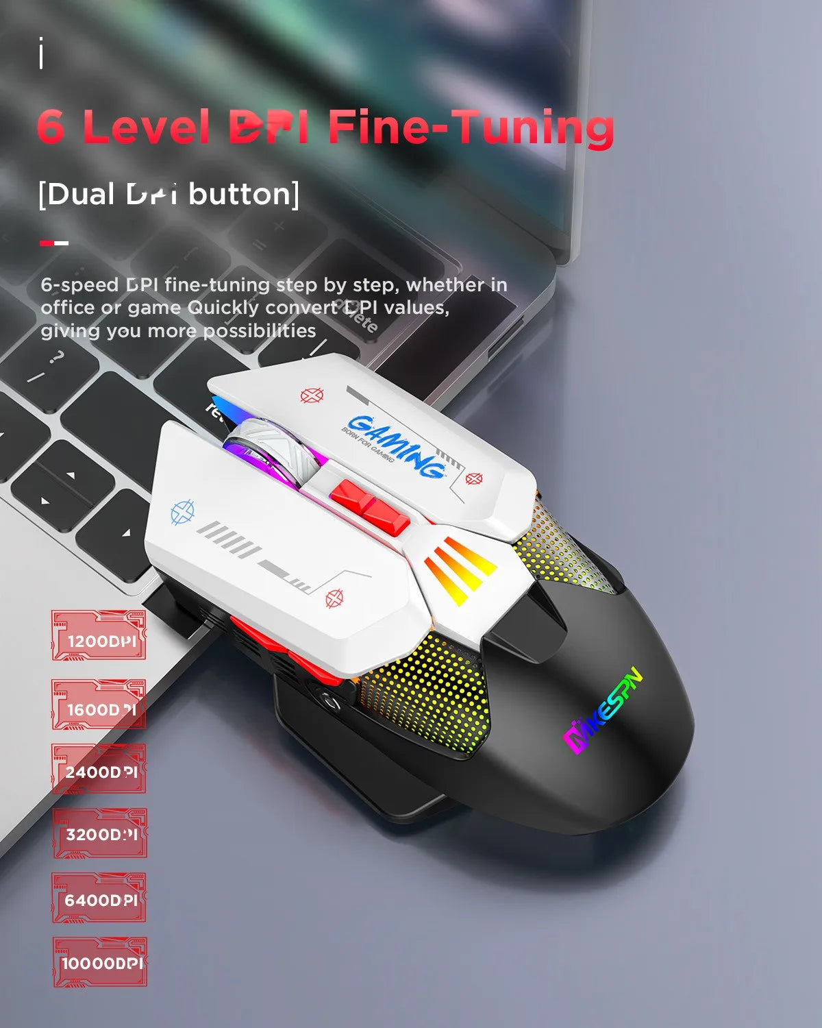 Ergonomic Wireless Programmable Gaming Mouse  Wired 2.4G Dual Mode RGB Backlit Gamer Mouse for PC Laptop/Desktop
