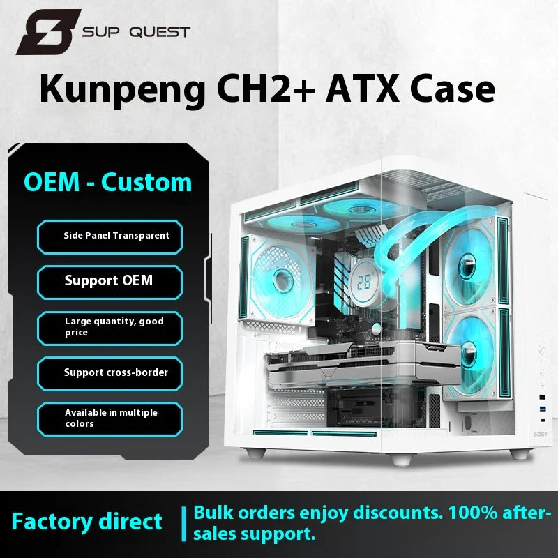 CH2+ M-ATX Mid Tower Curved Desktop Metal Glass Gaming Computer Case ESports Full-Transparent Sea View Water Cooling Stock