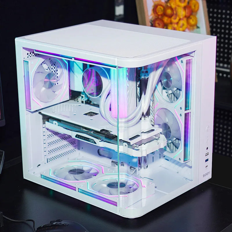 CH2+ M-ATX Mid Tower Curved Desktop Metal Glass Gaming Computer Case ESports Full-Transparent Sea View Water Cooling Stock