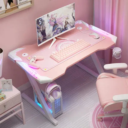 Pink streamer table desktop computer table family anchor cute girl game table combination sturdy high-end table