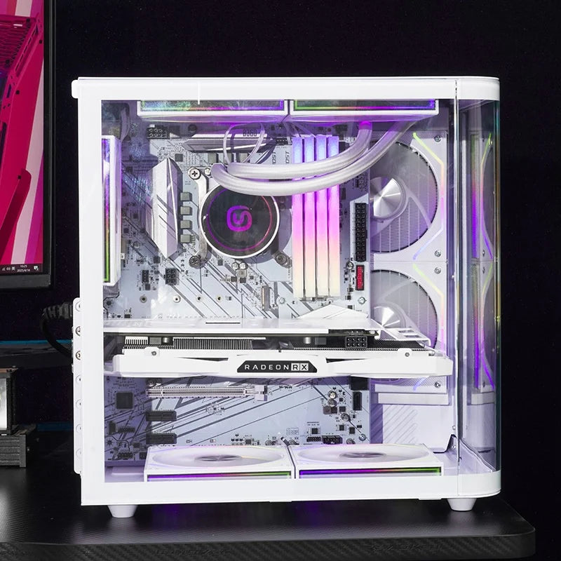 CH2+ M-ATX Mid Tower Curved Desktop Metal Glass Gaming Computer Case ESports Full-Transparent Sea View Water Cooling Stock