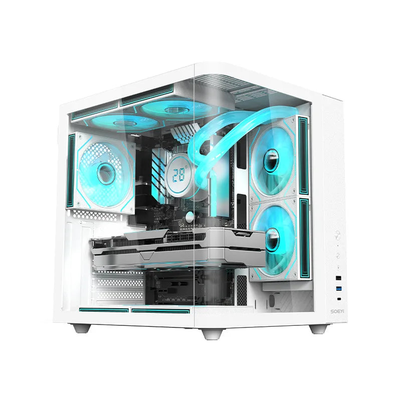 CH2+ M-ATX Mid Tower Curved Desktop Metal Glass Gaming Computer Case ESports Full-Transparent Sea View Water Cooling Stock