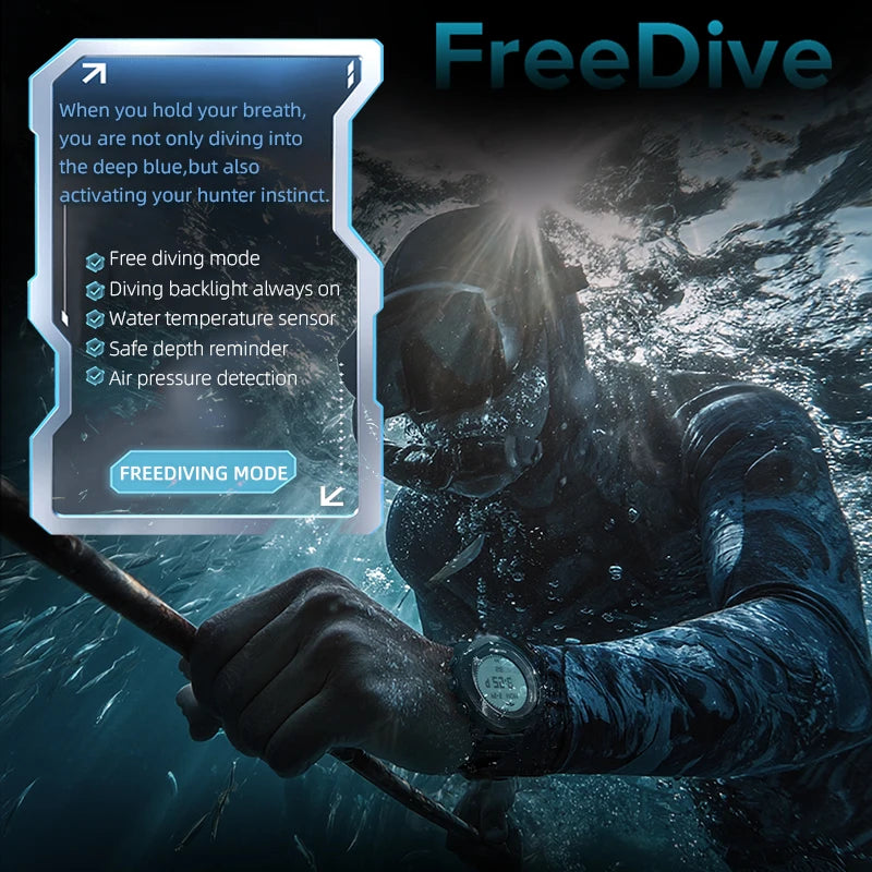 NORTH EDG NEW APACHE-D Men's Digital Free Dive Watch Outdoor Sport Watches Altitude Barometer Compass World Time Waterproof 100M