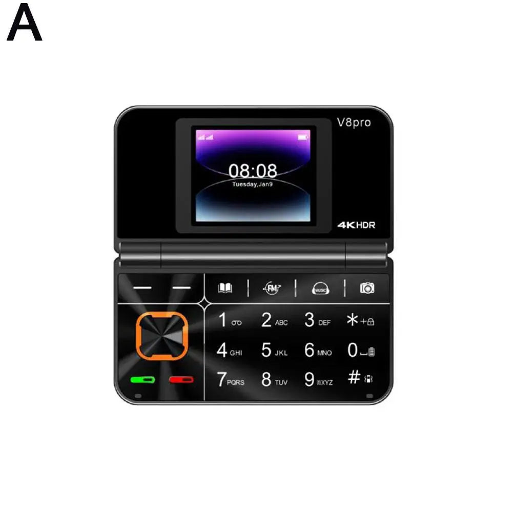 For V8pro Dual Screen Folding Flip Feature Phone 2G Elderly Foreign Language Mobile Phone Large Button Flashlight