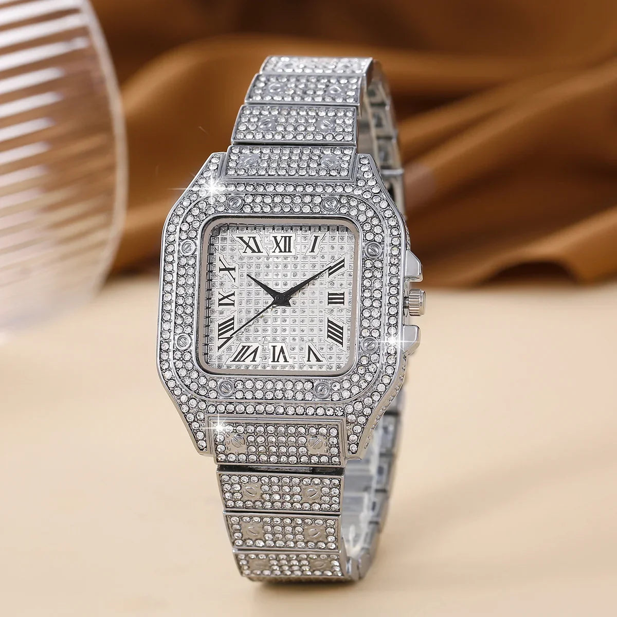 Oversize Square Dial Rhinestone Alloy Watch Fancy Women Watches Jewelry Sophisticated And Stylish Women Watch