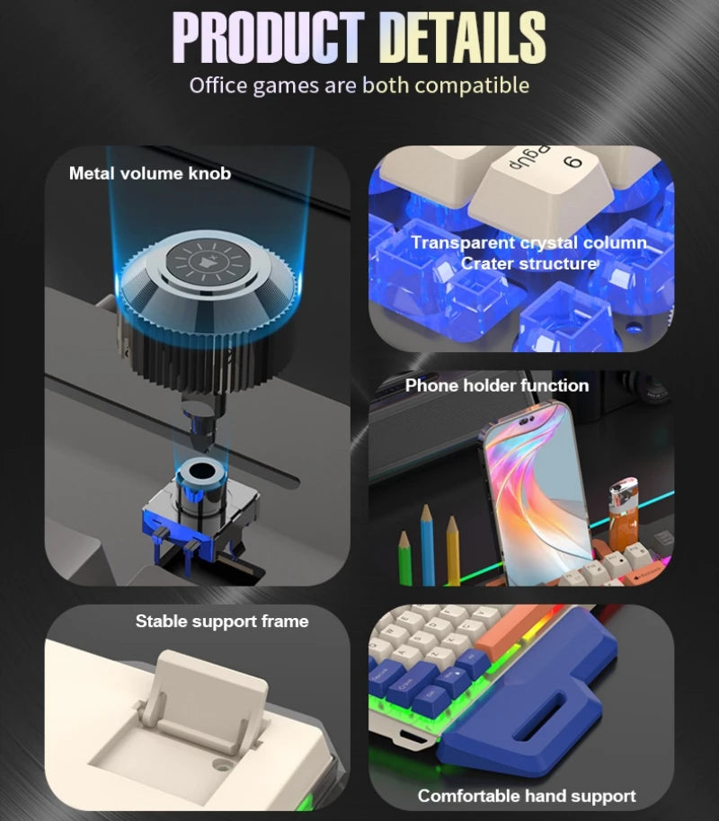 Gaming Keyboard 100% Layout Mechanical Feel 104 Key Spanish Russian Korean Arabic Keyboard Gamer Wired RGB Volume Knob Mouse K90