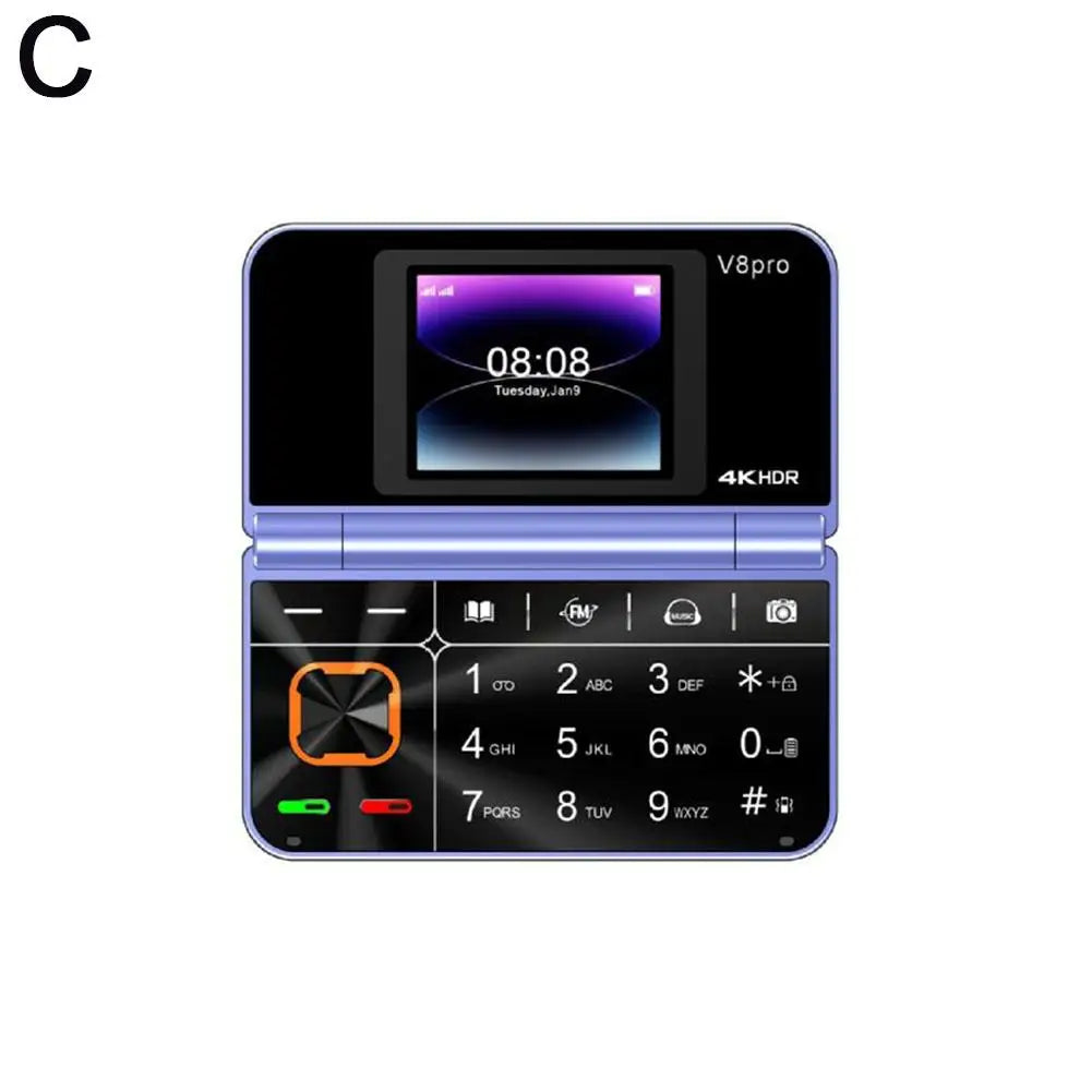 For V8pro Dual Screen Folding Flip Feature Phone 2G Elderly Foreign Language Mobile Phone Large Button Flashlight
