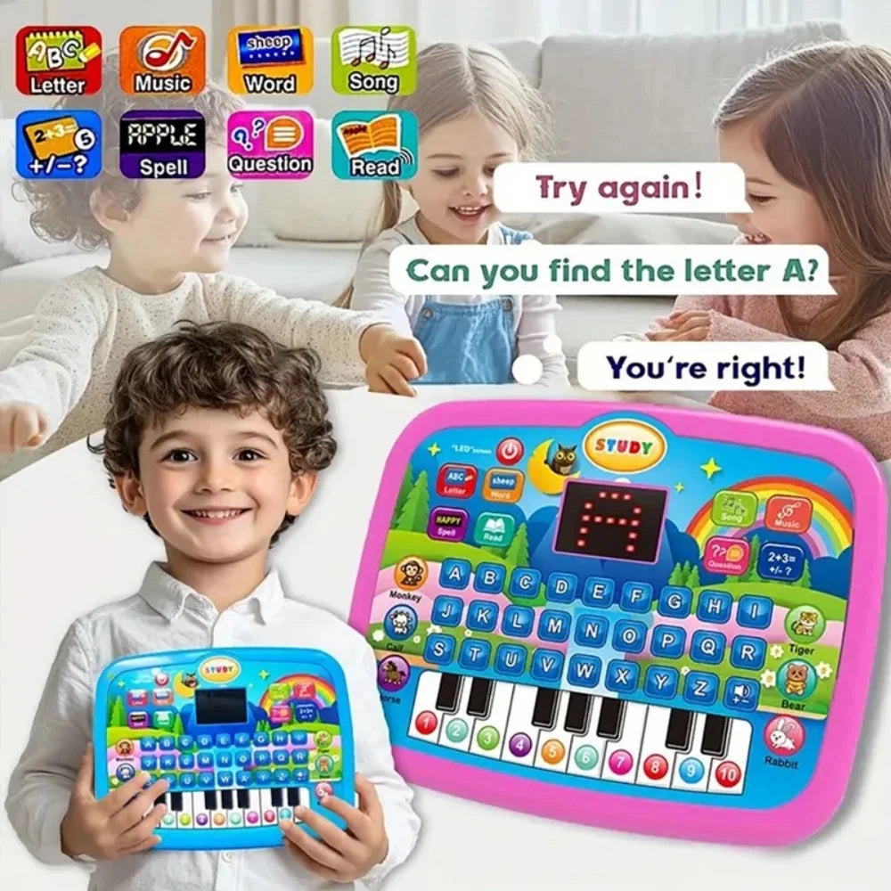 Kids’ Education LED Tablet Toy, Age 3+ Literacy Math Music Learning, Doubles as Electronic Keyboard, Birthday Christmas Gift
