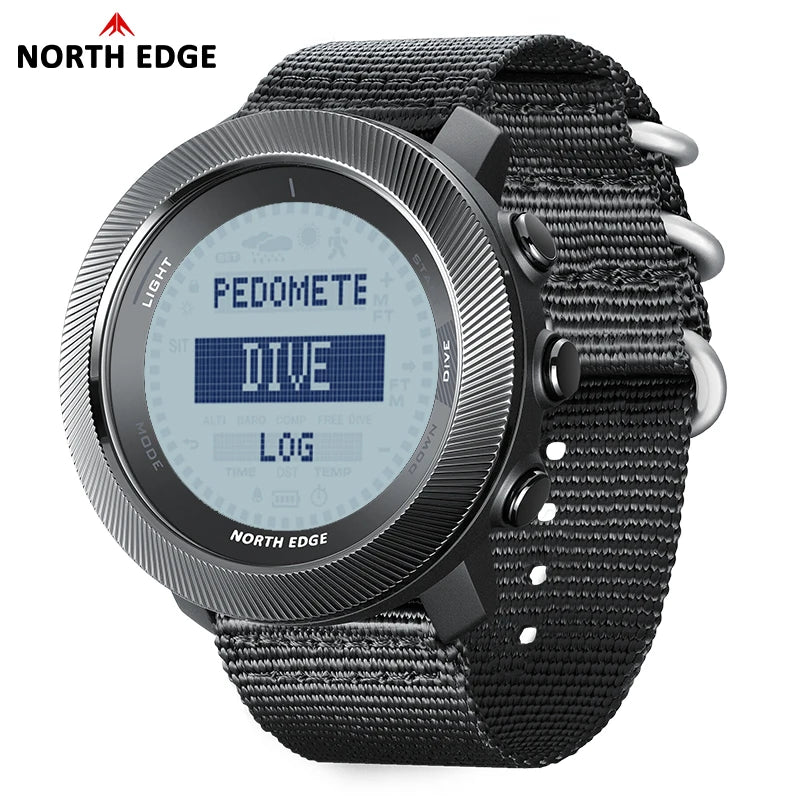 NORTH EDG NEW APACHE-D Men's Digital Free Dive Watch Outdoor Sport Watches Altitude Barometer Compass World Time Waterproof 100M