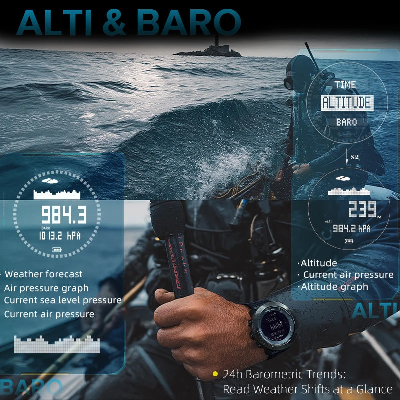 NORTH EDG NEW APACHE-D Men's Digital Free Dive Watch Outdoor Sport Watches Altitude Barometer Compass World Time Waterproof 100M