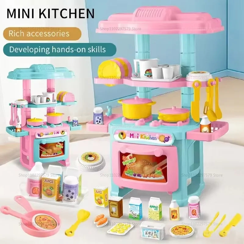 Mini Kitchen Playset for Kids DIY Cooking Food Set Pretend House Role Play Toy Gift for Boy Girls Kid Educational Toddler Sample