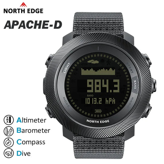NORTH EDG NEW APACHE-D Men's Digital Free Dive Watch Outdoor Sport Watches Altitude Barometer Compass World Time Waterproof 100M