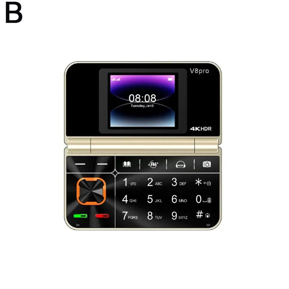 For V8pro Dual Screen Folding Flip Feature Phone 2G Elderly Foreign Language Mobile Phone Large Button Flashlight