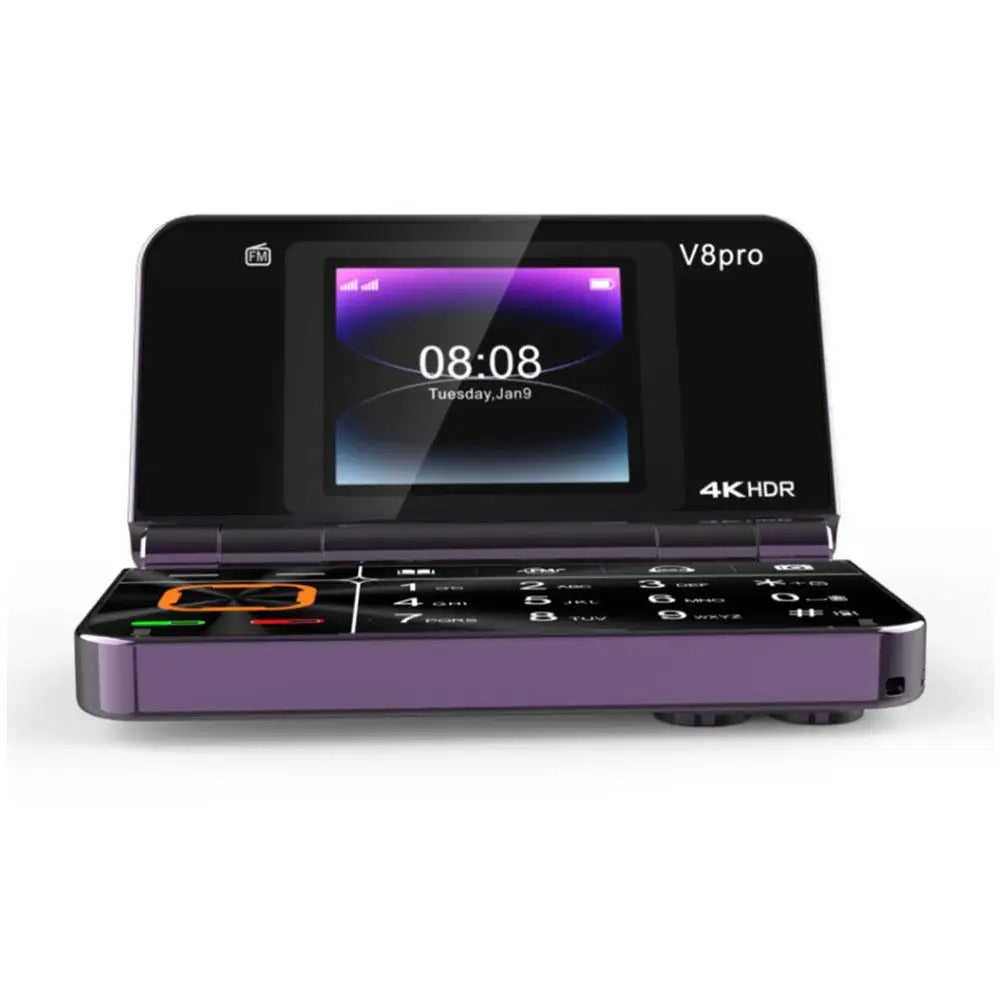 For V8pro Dual Screen Folding Flip Feature Phone 2G Elderly Foreign Language Mobile Phone Large Button Flashlight