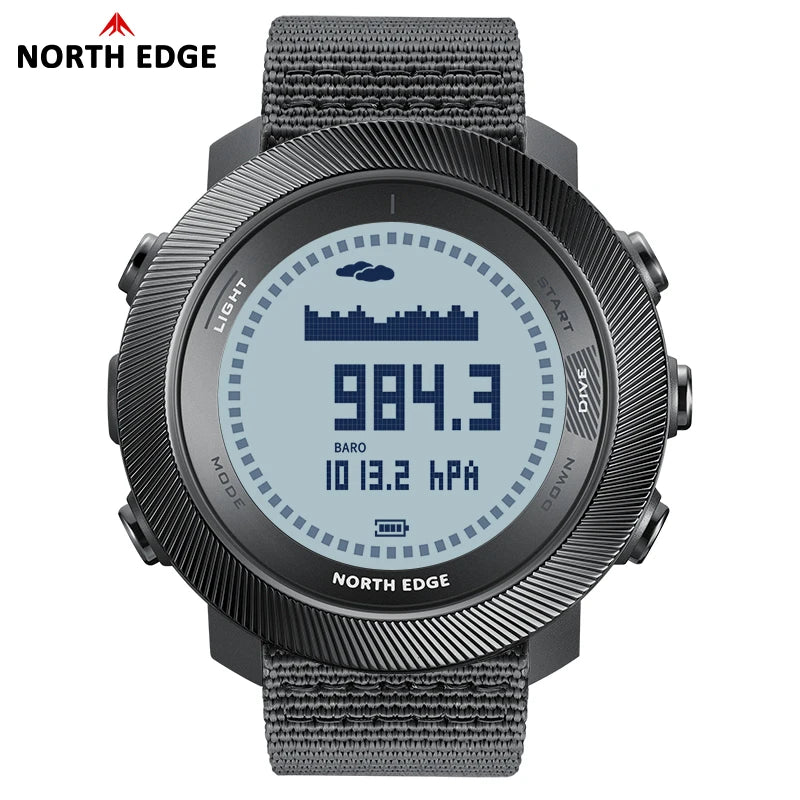 NORTH EDG NEW APACHE-D Men's Digital Free Dive Watch Outdoor Sport Watches Altitude Barometer Compass World Time Waterproof 100M