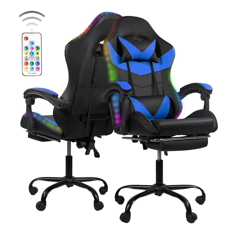 Racing Style Gaming Chair | Black & Blue Dual-Tone, Ergonomic Lumbar Support & Retractable Footrest | 360° Swivel, Full Recline,