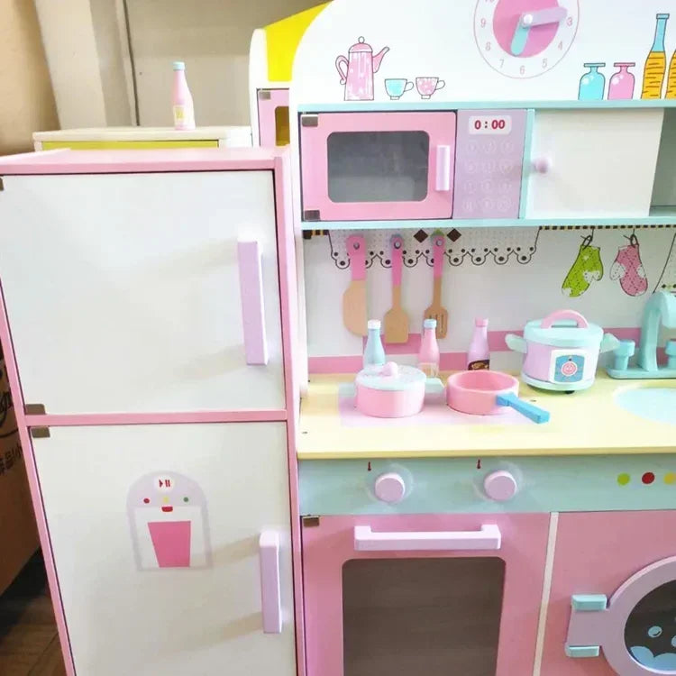 100cm Large Kids Play House Wooden Kitchen Toy Kitchen Set Simulation Refrigerator Kitchen Kit Early Education Gift Girls Toys