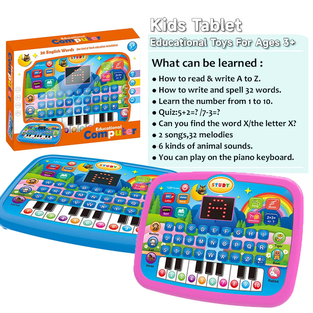 Kids’ Education Tablet Toy, Age 3+ Literacy Math Music Learning, Doubles as Electronic Keyboard, Birthday Christmas Gift