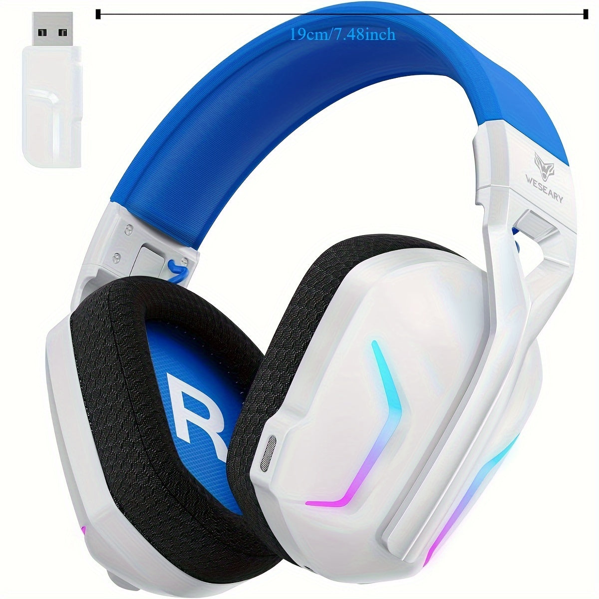 WESEARY 7.1 Wireless Gaming Headset With Microphone, Compatible With PS4, PS5, PC, Switch, Mac, 2.4GHz wireless Gaming Headset, With Clear Microphone, Cool RGB