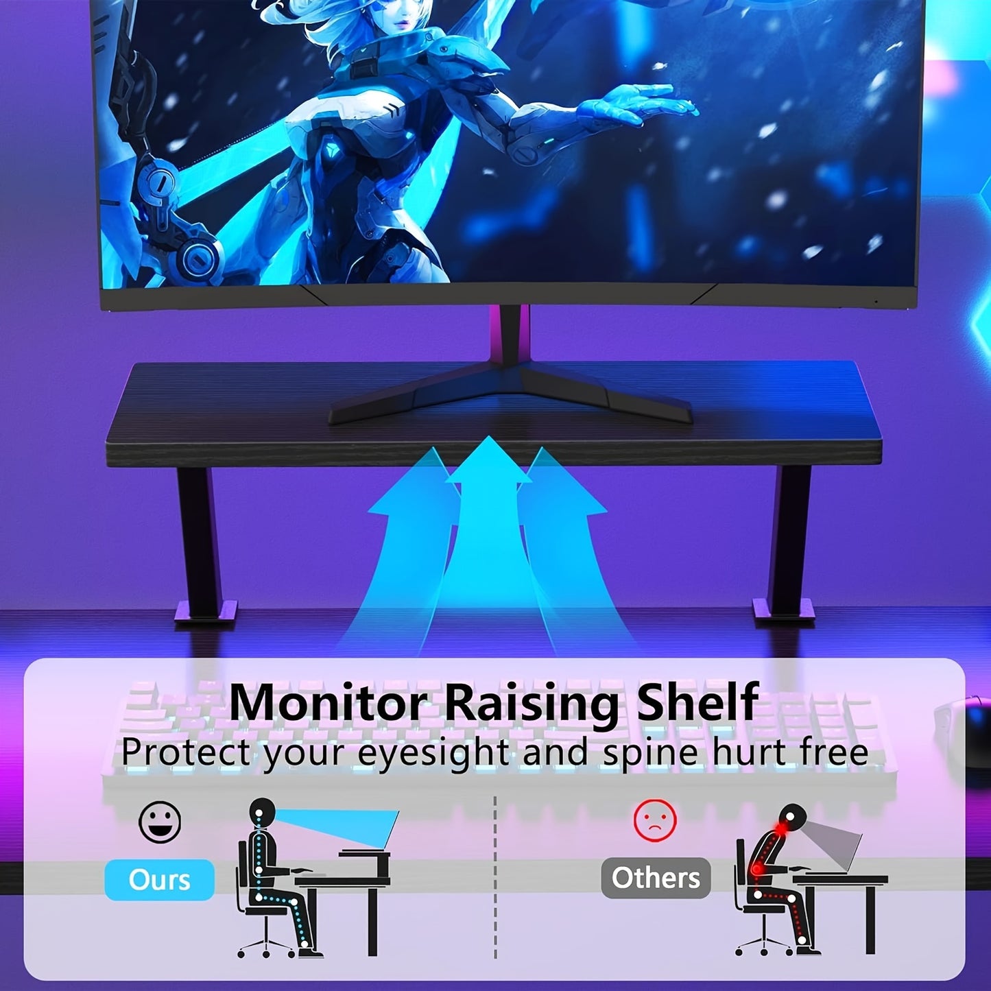 New Year Gift 51-inch L-shaped Gaming Table, Corner Computer Table With Large Monitor Stand And Carbon Fiber Surface, Black