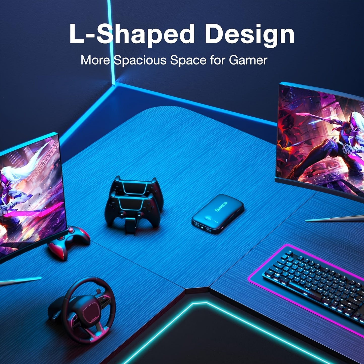 New Year Gift 51-inch L-shaped Gaming Table, Corner Computer Table With Large Monitor Stand And Carbon Fiber Surface, Black