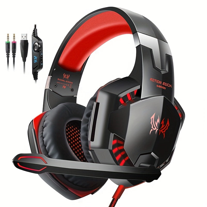 G2000 Gaming Headset, with Mic LED Light Over Ear Wired Headphones for PC Game, Video Games Ps 5, 3.5mm Audio Cable, Condenser Mic - USB