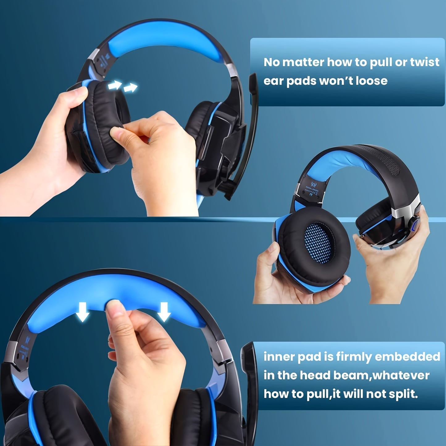 G2000 Gaming Headset, with Mic LED Light Over Ear Wired Headphones for PC Game, Video Games Ps 5, 3.5mm Audio Cable, Condenser Mic - USB