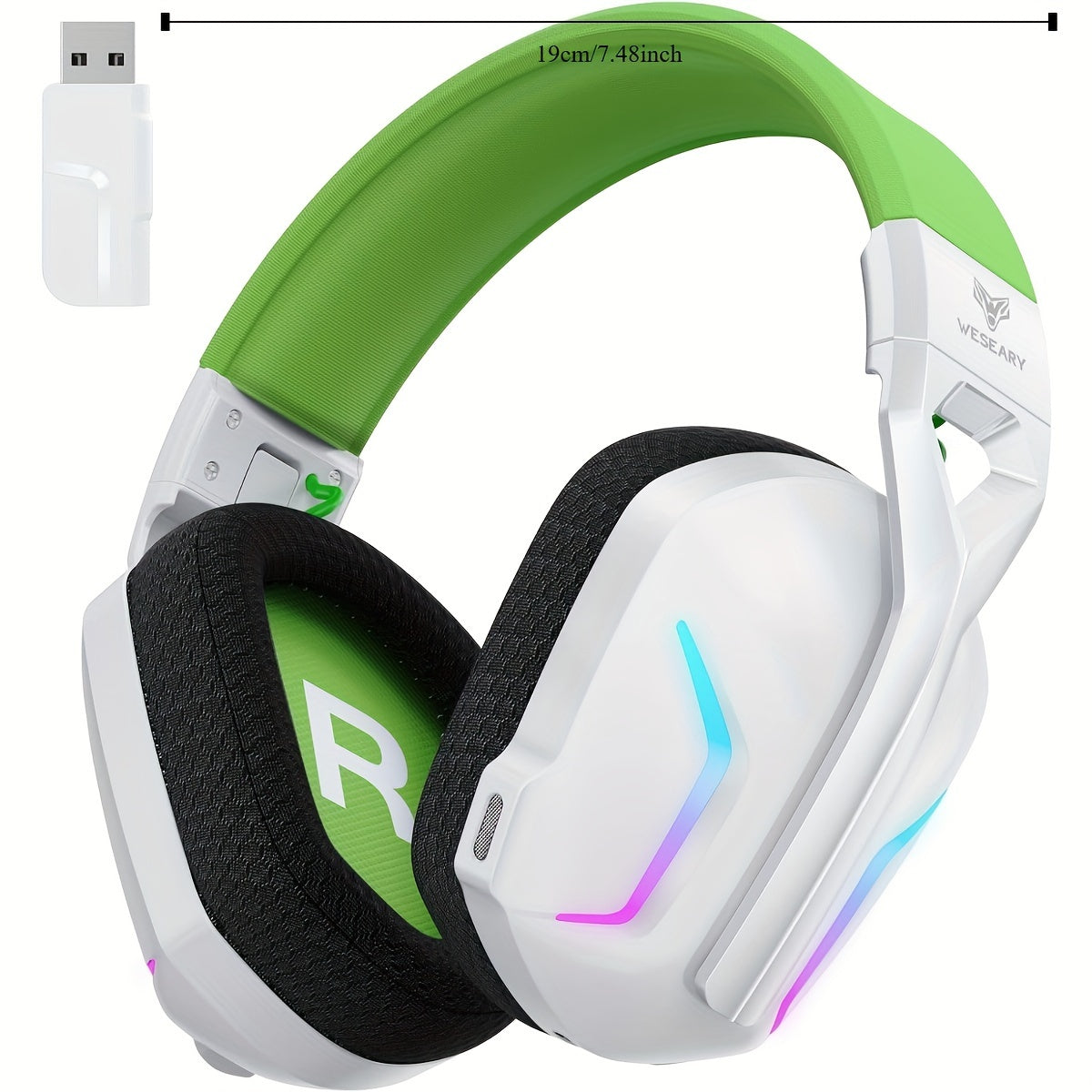 WESEARY 7.1 Wireless Gaming Headset With Microphone, Compatible With PS4, PS5, PC, Switch, Mac, 2.4GHz wireless Gaming Headset, With Clear Microphone, Cool RGB